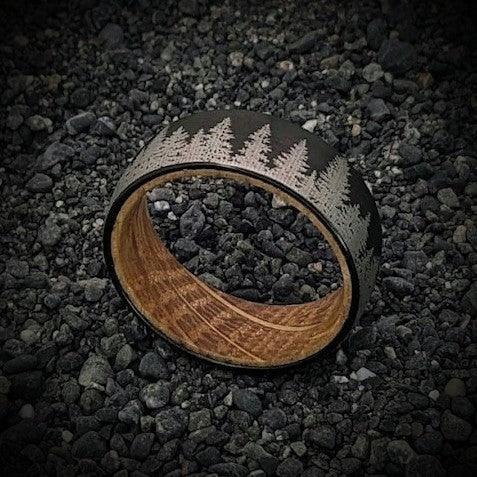 Tree Ring, Whiskey Barrel Ring, Forest Ring, Engraved Tree Ring - GoodRingsUSA