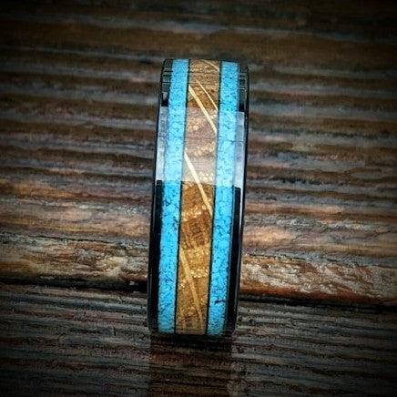 Whiskey Barrel and Turquoise Wedding Ring - GoodRingsUSA