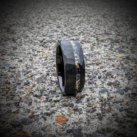 Meteorite and Gold Hammered Wedding Ring - GoodRingsUSA