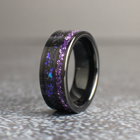 Amythest and Opal Wedding Band, Amythest ring, Opal Ring, Wedding Ring, Men's Wedding Band