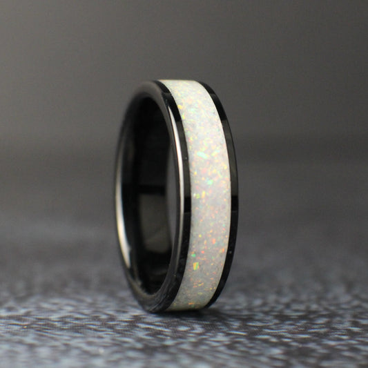 Opal Wedding Band, White Wedding Ring, White Opal Ring