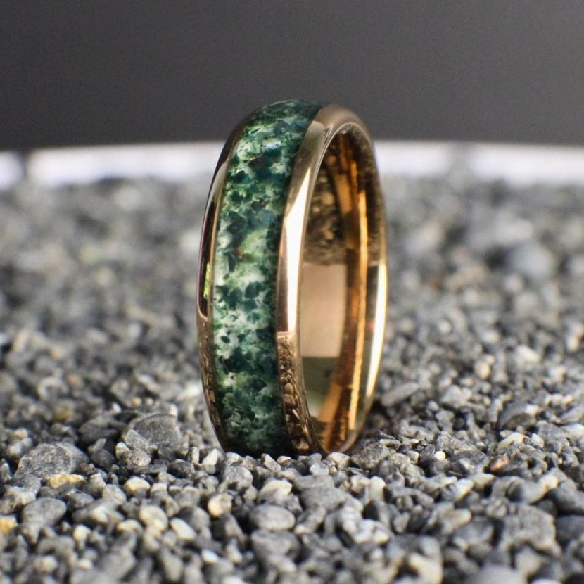 Moss Agate Wedding Band