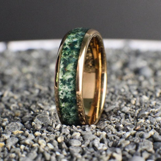 Moss Agate Wedding Band