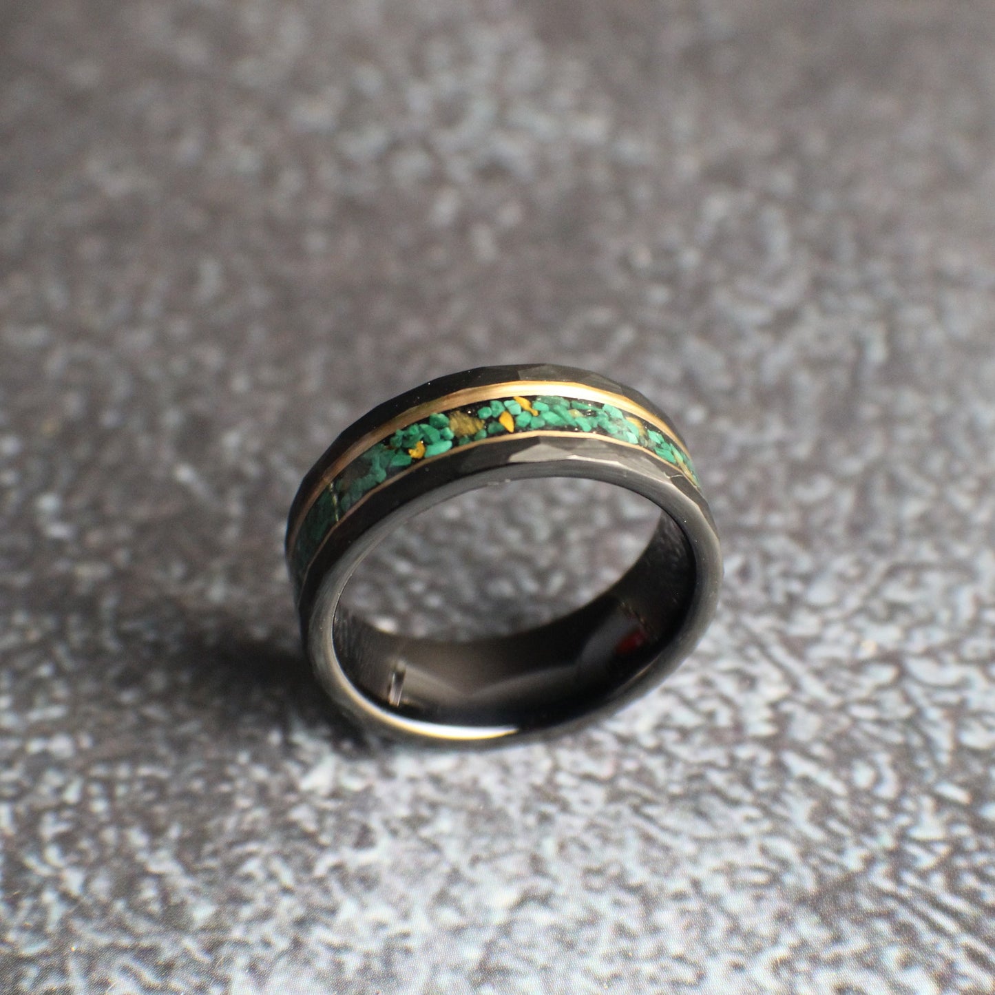 Black hammered men's ring