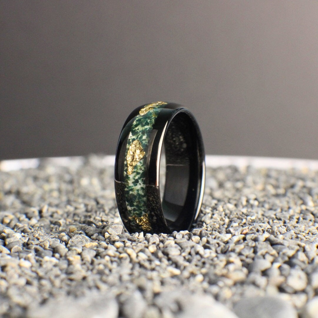 Moss Agate Wedding Band