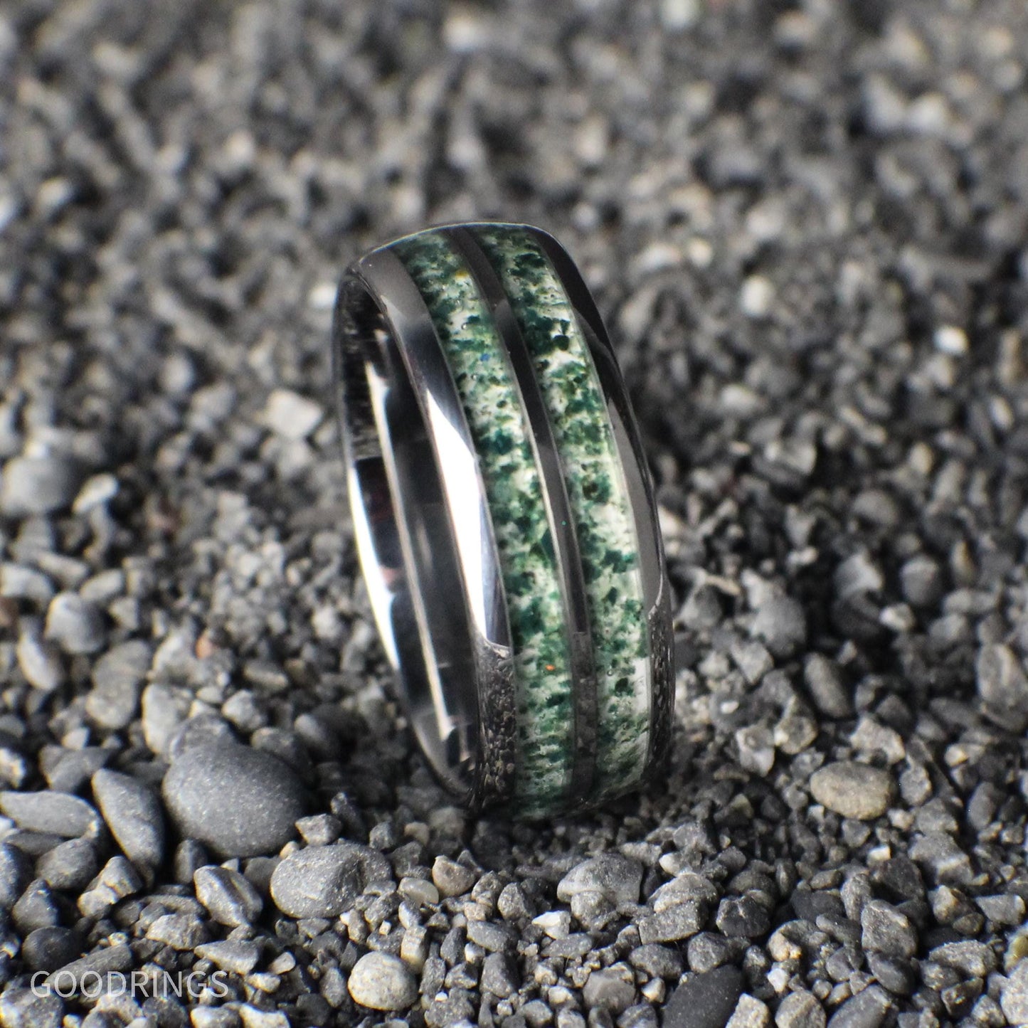 Moss Agate Wedding Band