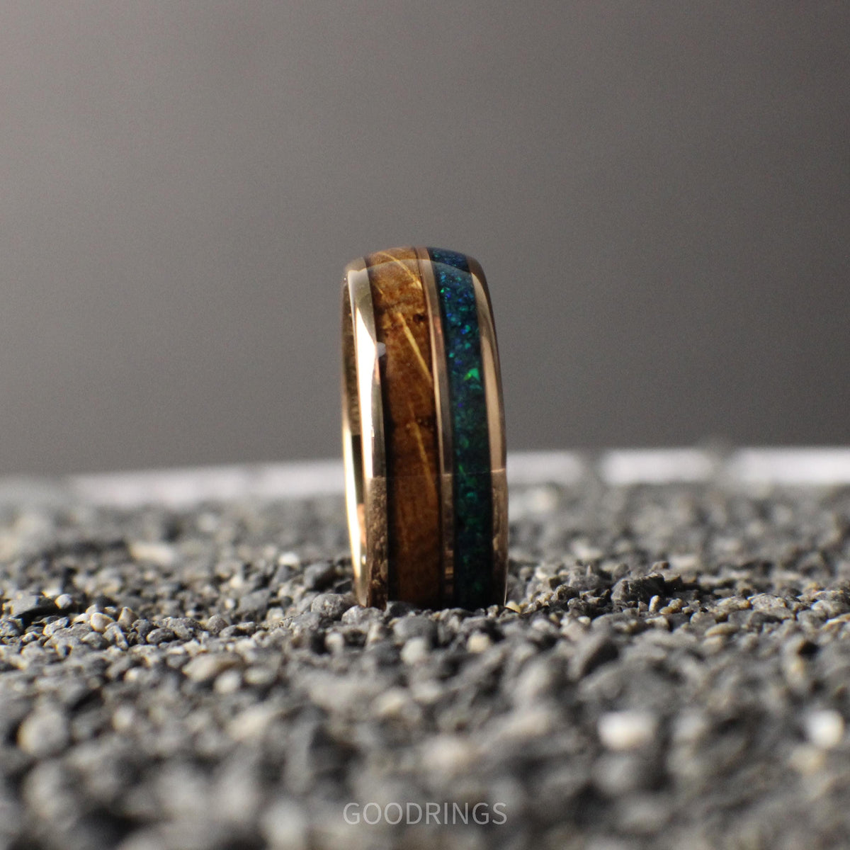 Green and blue wedding ring