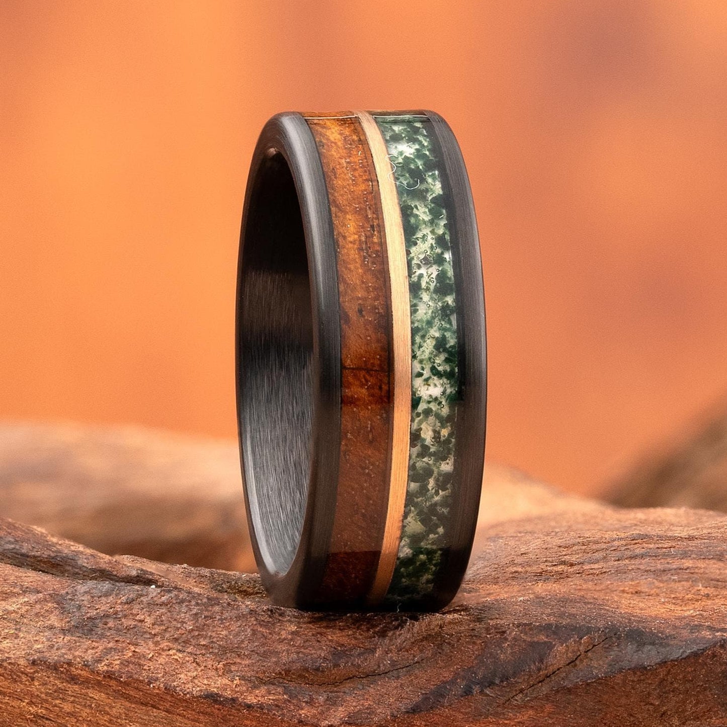 Men's moss agate wedding ring