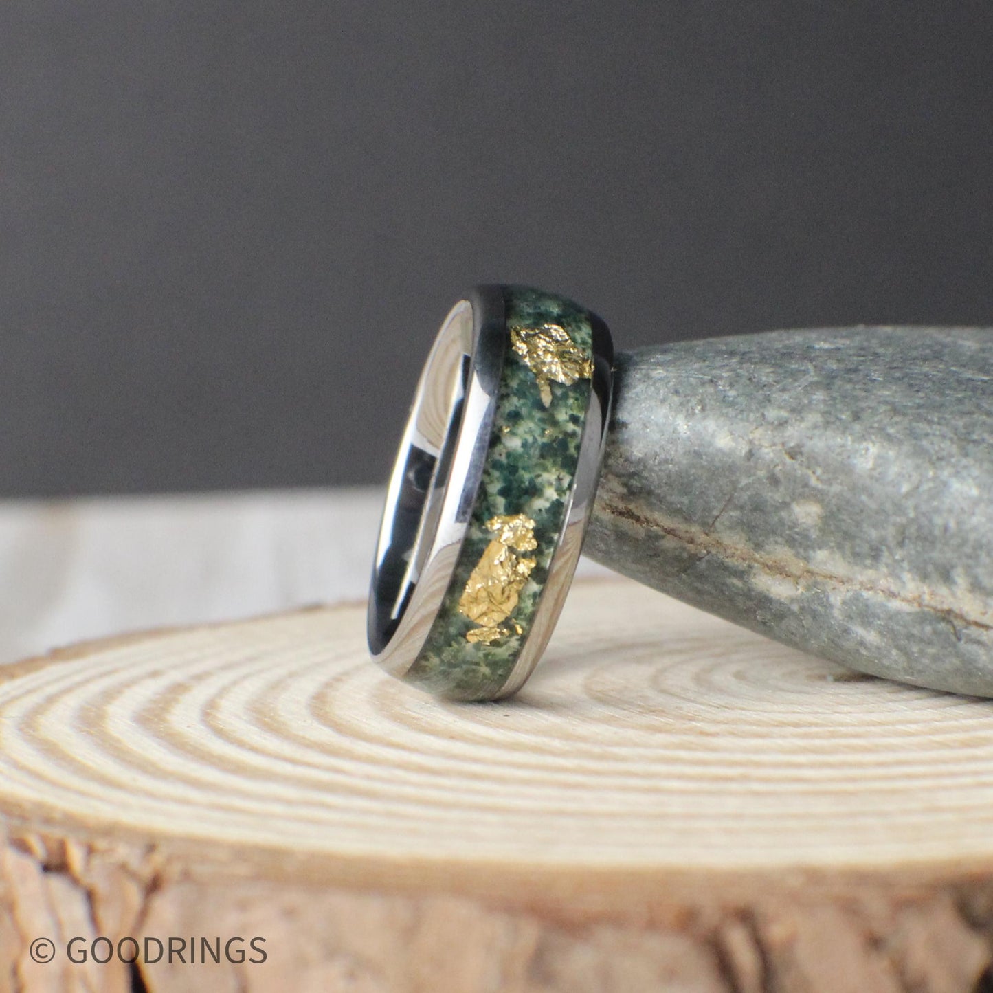 The Goldroot - Moss Agate Ring