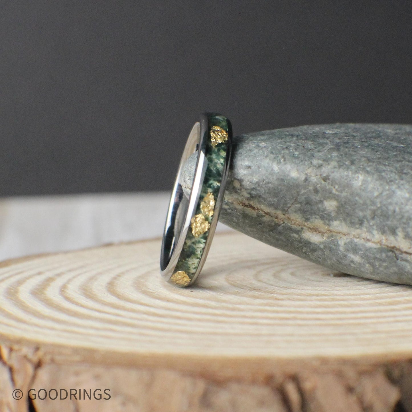 The Goldroot - Moss Agate Ring