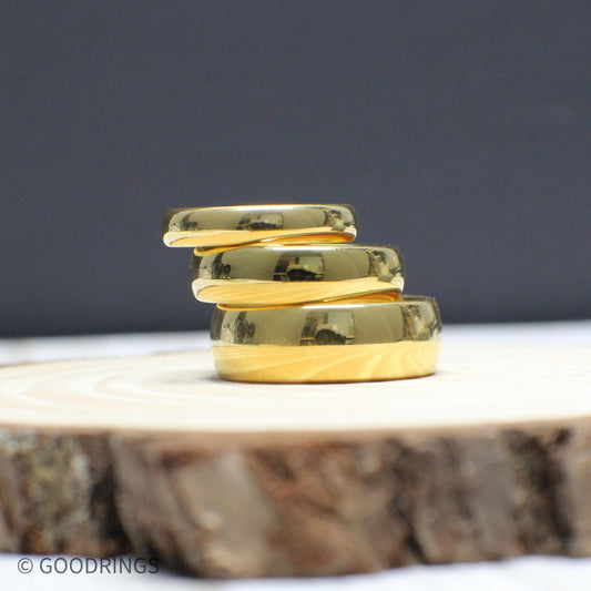 18K Gold Tungsten Ring – Domed Wedding Band in 4mm, 6mm, or 8mm, Matching Gold Bands, Men’s or Women’s Comfort Fit Ring, Polished Finish