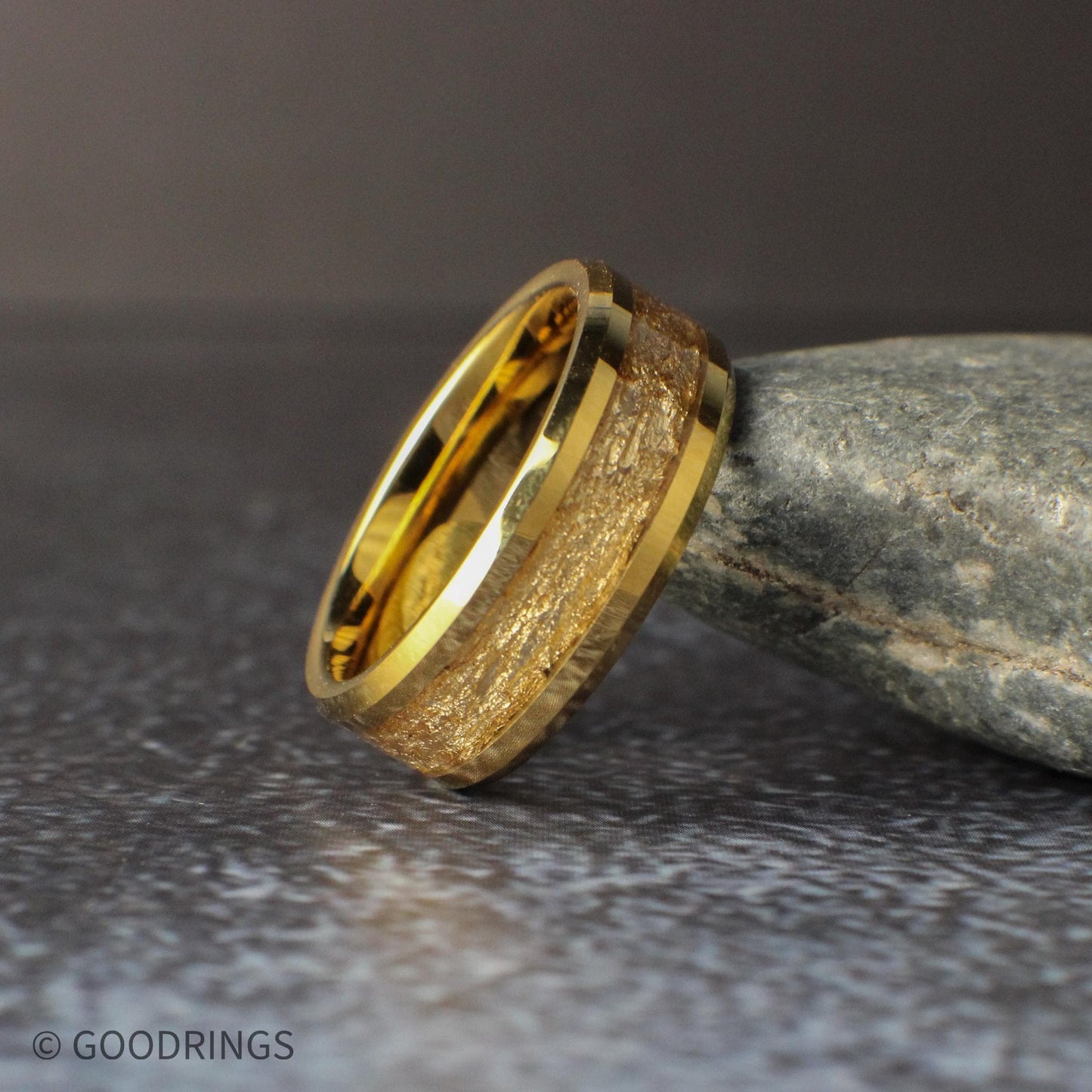 Men's Gold Wedding Ring | Tungsten Ring with Gold Leaf | Unique Wedding Band