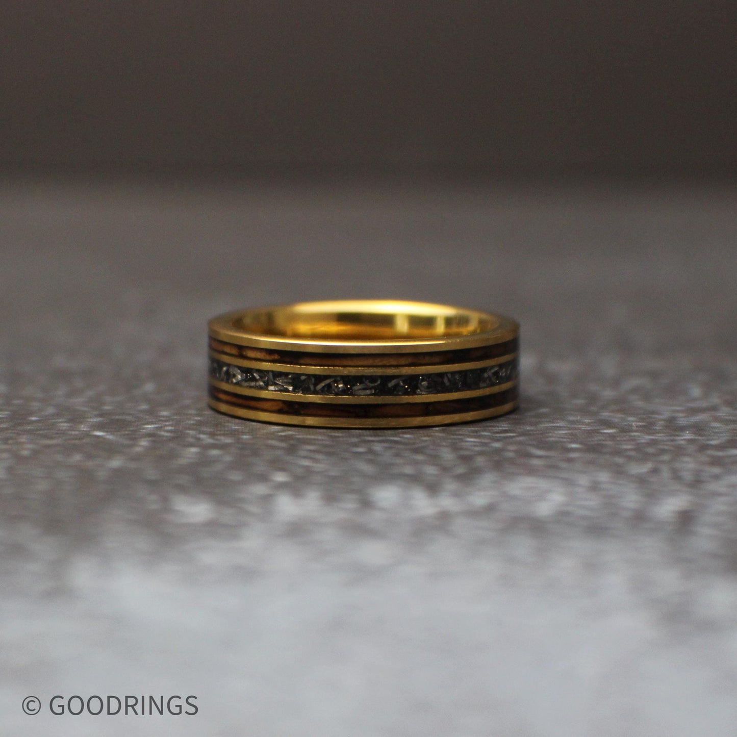 Gold Meteorite Wedding Band | Meteorite Wedding Ring | Gold Rings | Whiskey Barrel Jewelry