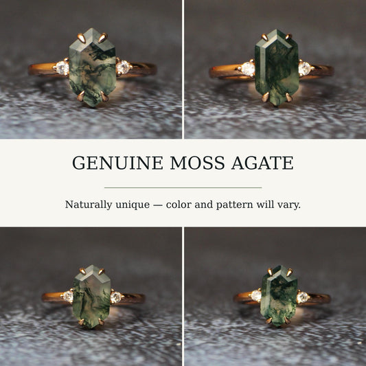 The Willow Set – moss agate rose gold couples rings