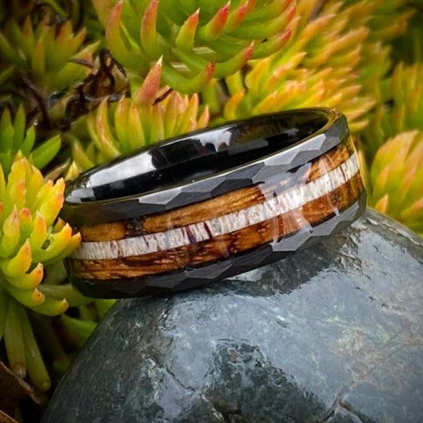 Wood Ring, Titanium Wood Antler Ring, Mens Wood Ring, Wedding Band, Koa  Wood Ring, Wooden Ring, Wood Wedding Ring, Deer Antler Ring