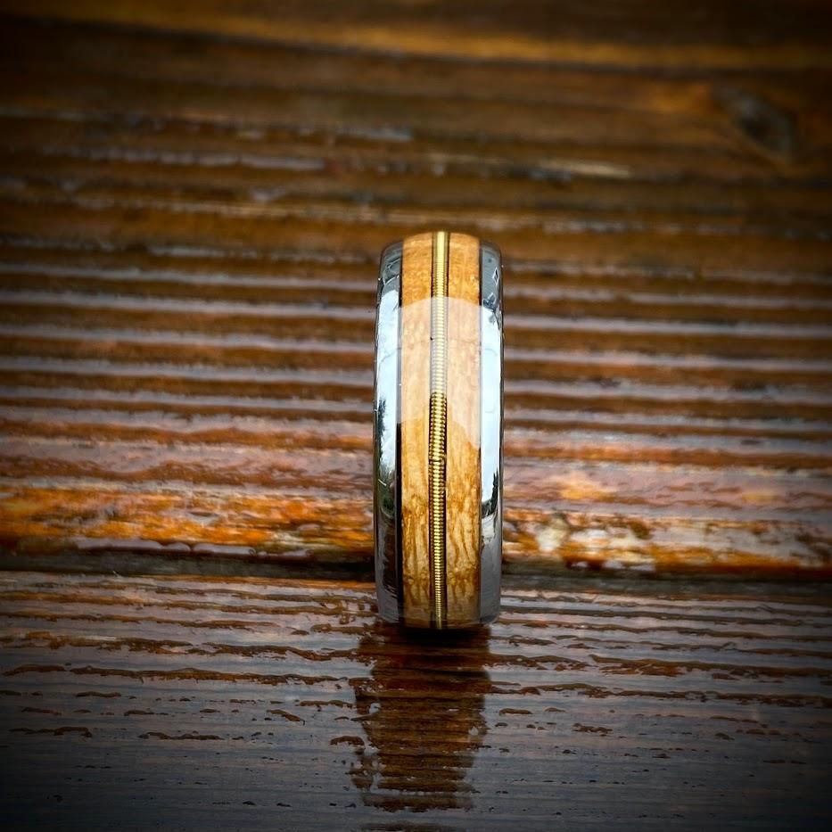 Guitar String and Whiskey Barrel Tungsten Wedding Ring - GoodRingsUSA