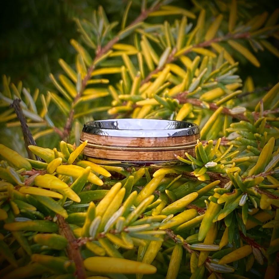Guitar String and Whiskey Barrel Tungsten Wedding Ring - GoodRingsUSA