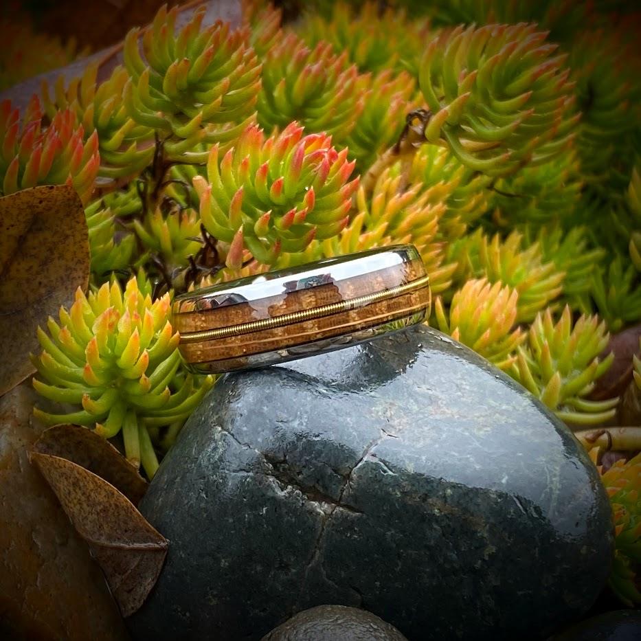 Guitar String and Whiskey Barrel Tungsten Wedding Ring - GoodRingsUSA
