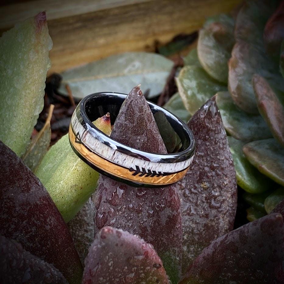 Whiskey Barrel and Antler Arrow Wedding Ring - GoodRingsUSA