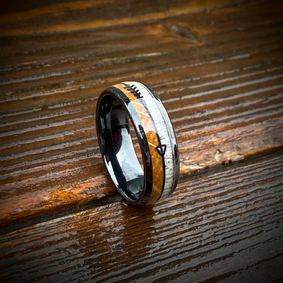 Whiskey Barrel and Antler Arrow Wedding Ring - GoodRingsUSA