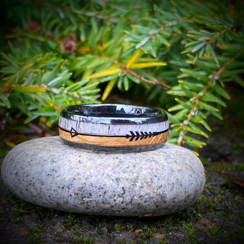 Whiskey Barrel and Antler Arrow Wedding Ring - GoodRingsUSA