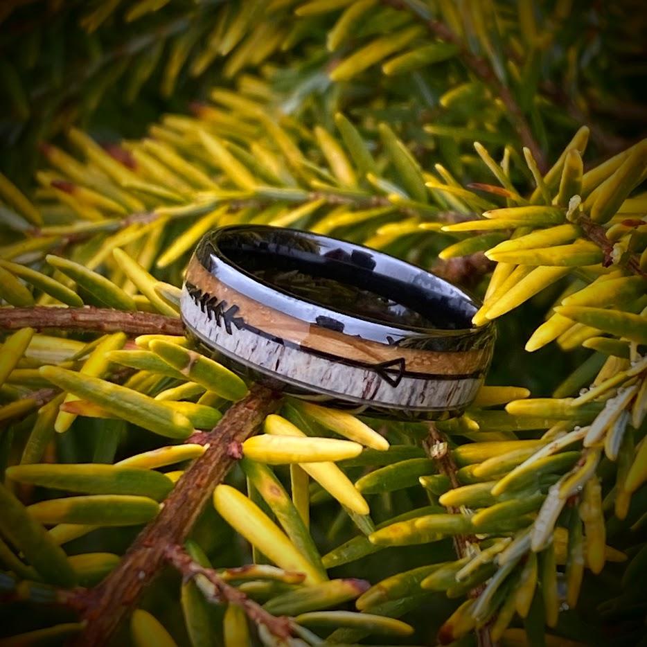 Whiskey Barrel and Antler Arrow Wedding Ring - GoodRingsUSA