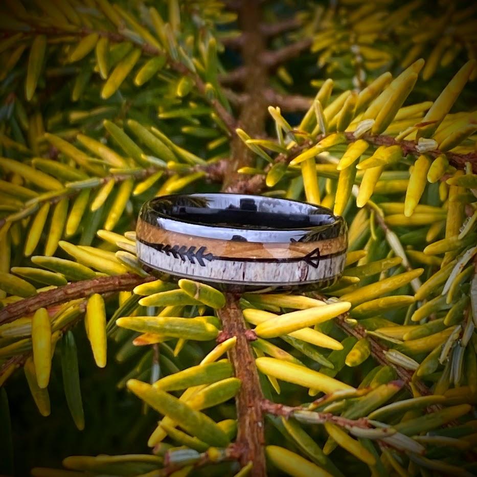 Whiskey Barrel and Antler Arrow Wedding Ring - GoodRingsUSA