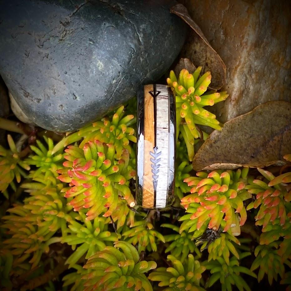 Whiskey Barrel and Antler Arrow Wedding Ring - GoodRingsUSA
