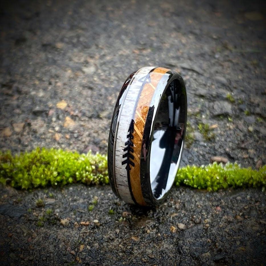 Whiskey Barrel and Antler Arrow Wedding Ring - GoodRingsUSA