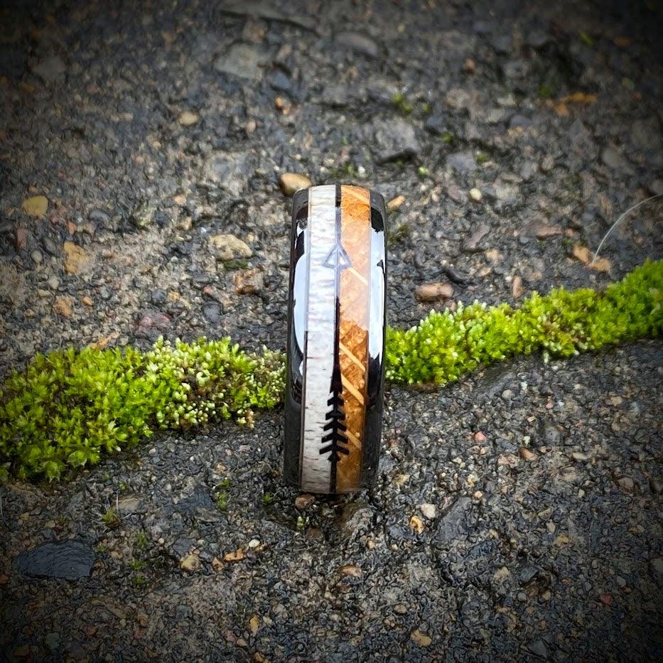 Whiskey Barrel and Antler Arrow Wedding Ring - GoodRingsUSA