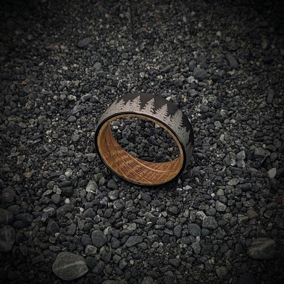 Tree Ring, Whiskey Barrel Ring, Forest Ring, Engraved Tree Ring - GoodRingsUSA