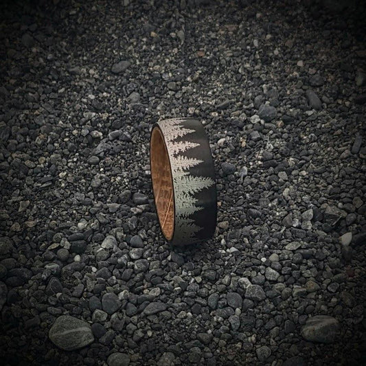 Tree Ring, Whiskey Barrel Ring, Forest Ring, Engraved Tree Ring - GoodRingsUSA