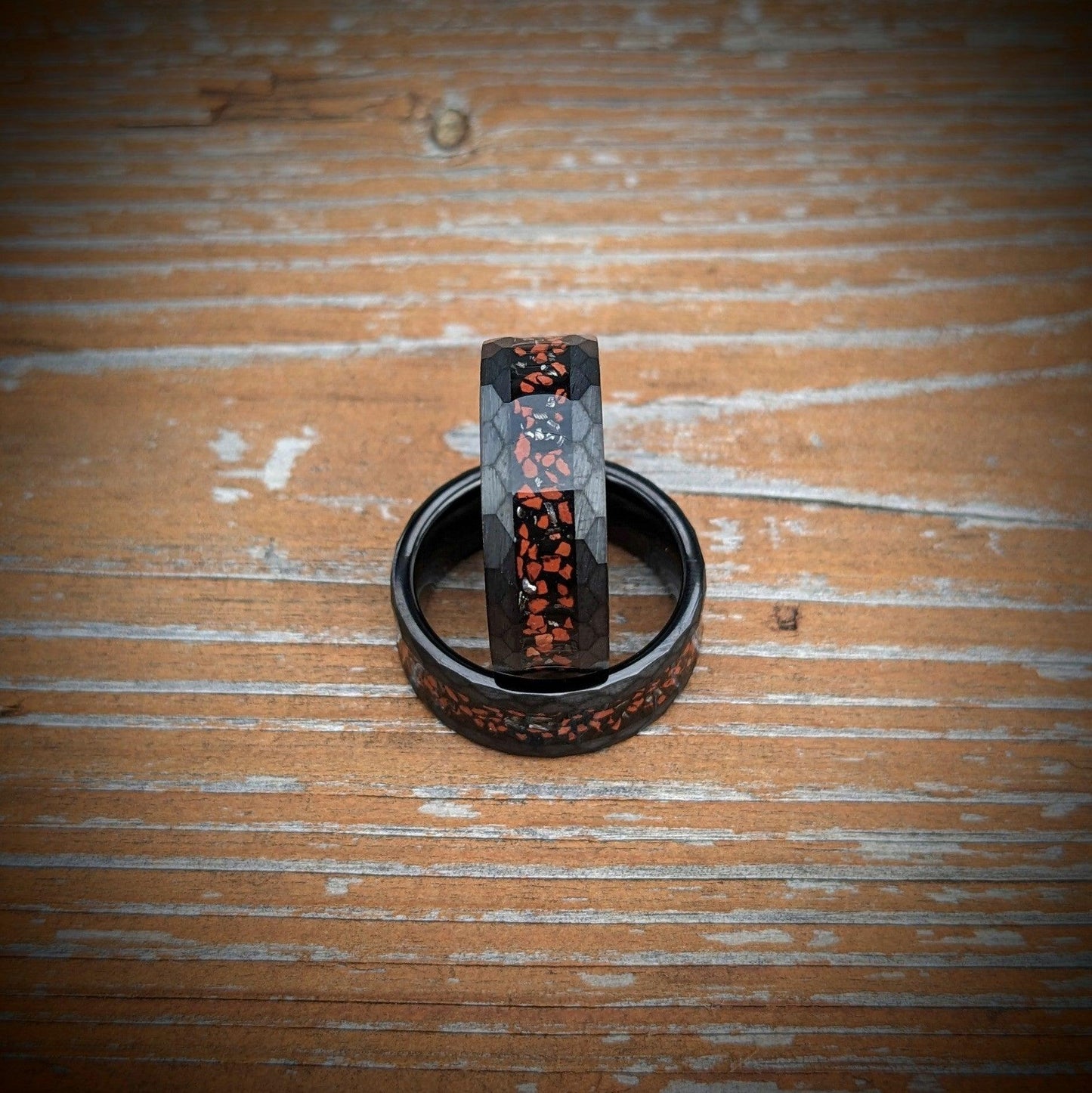 Meteorite and Dinosaur Bone Tungsten Ring, Wedding Ring, Promise Ring, Anniversary Ring - GoodRingsUSA