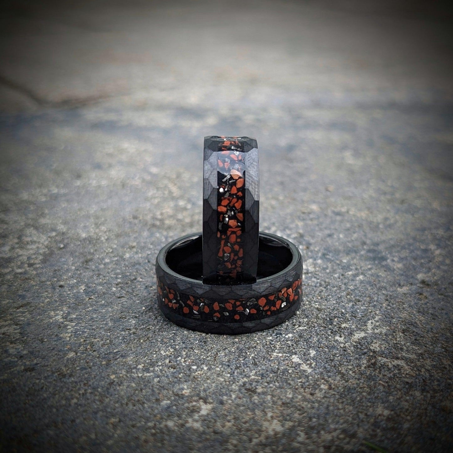 Meteorite and Dinosaur Bone Tungsten Ring, Wedding Ring, Promise Ring, Anniversary Ring - GoodRingsUSA