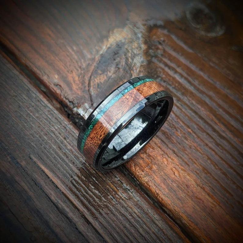 Rosewood and Malachite Wedding Ring - GoodRingsUSA