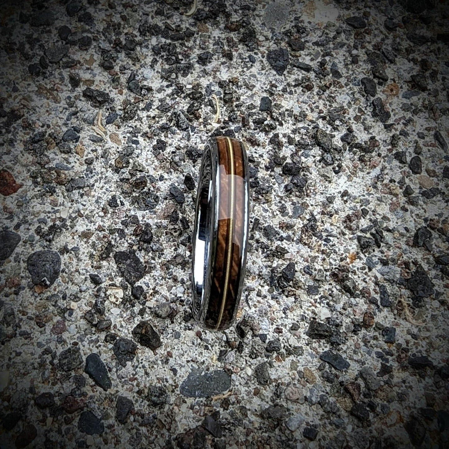 Women's Guitar String and Whiskey Barrel Ring, Guitar String Wedding Band, Whiskey Barrel Guitar String Ring, Bourbon Barrel Ring