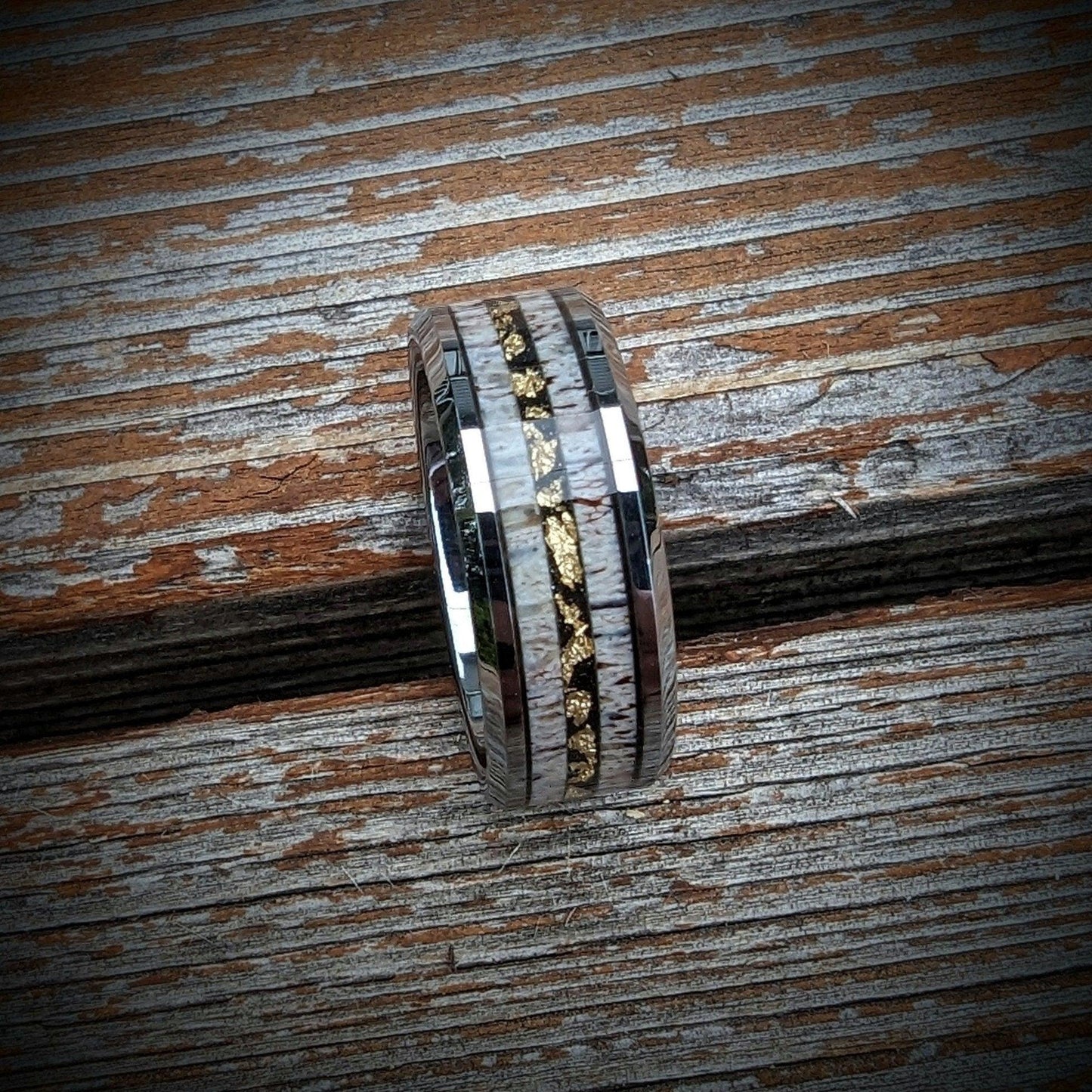 Elk Antler Wedding Ring with Gold Leaf Center Line
