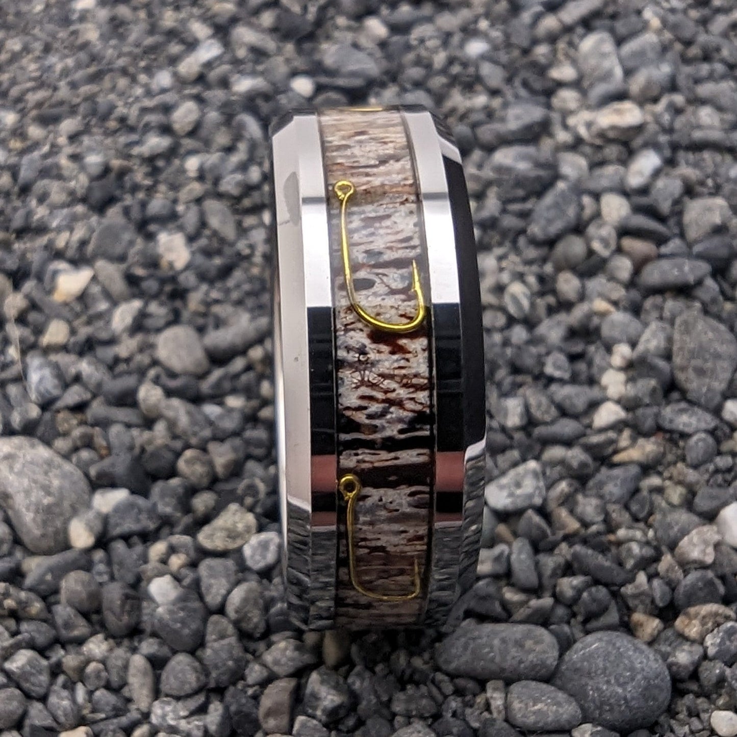 Fishing Ring, Antler Wedding Band, Fishing Hook Wedding Band