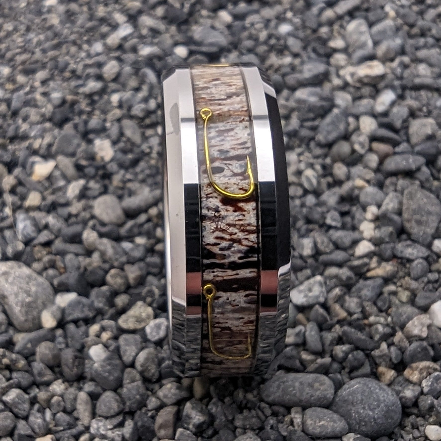 Fishing Ring, Antler Wedding Band, Fishing Hook Wedding Band