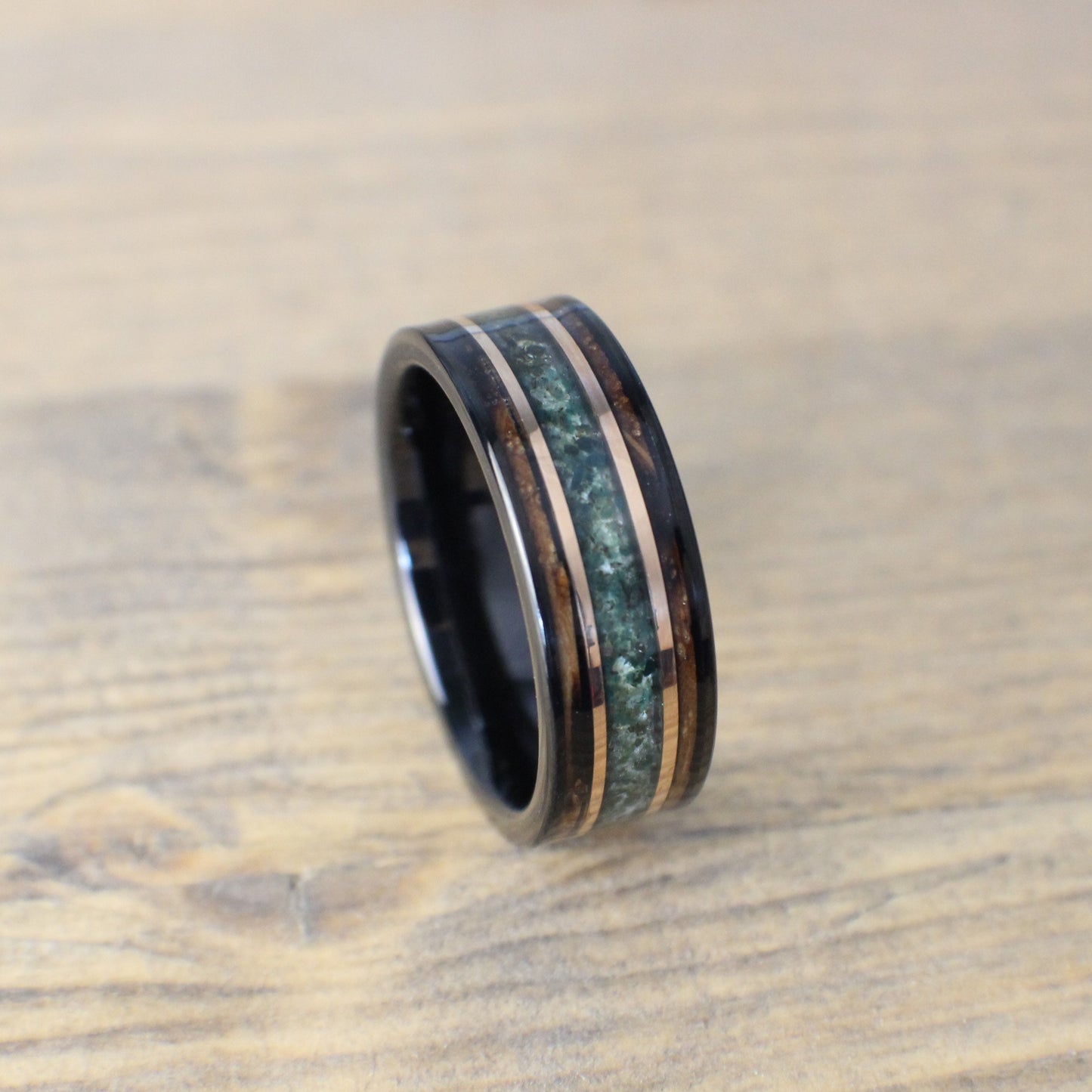 Moss agate wedding band