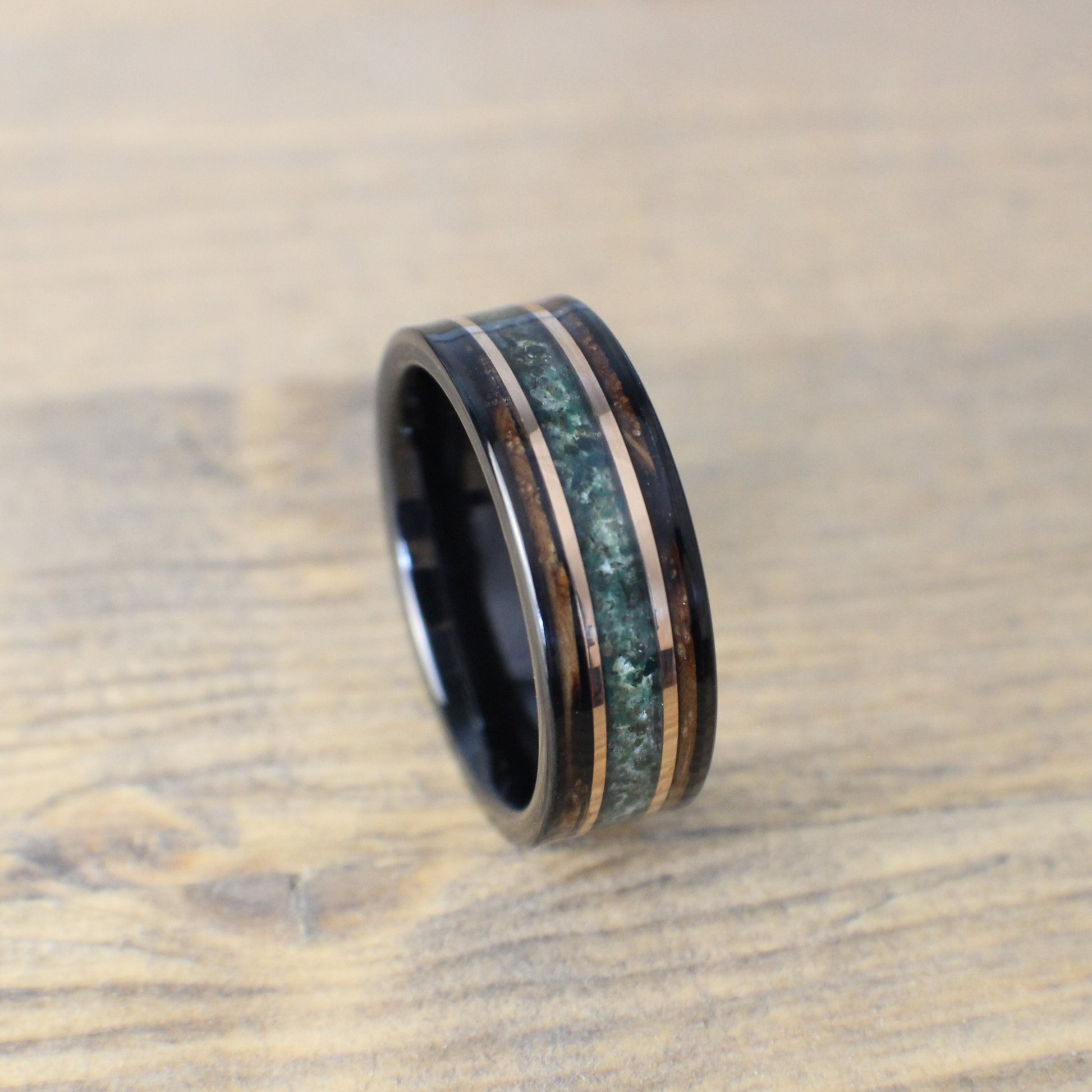 Moss agate wedding band