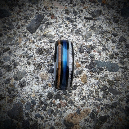 Men's Fishing Line Ring with Antler and Whiskey Barrel - GoodRingsUSA