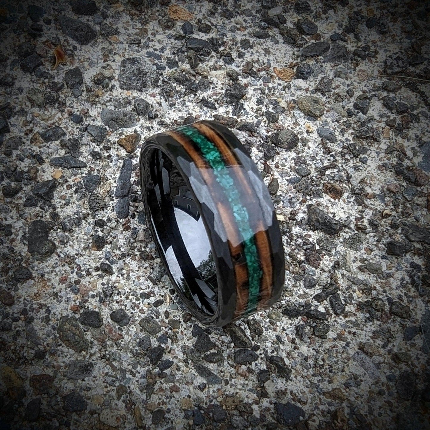 Burnt Whiskey Barrel and Malachite in a Hammered Core