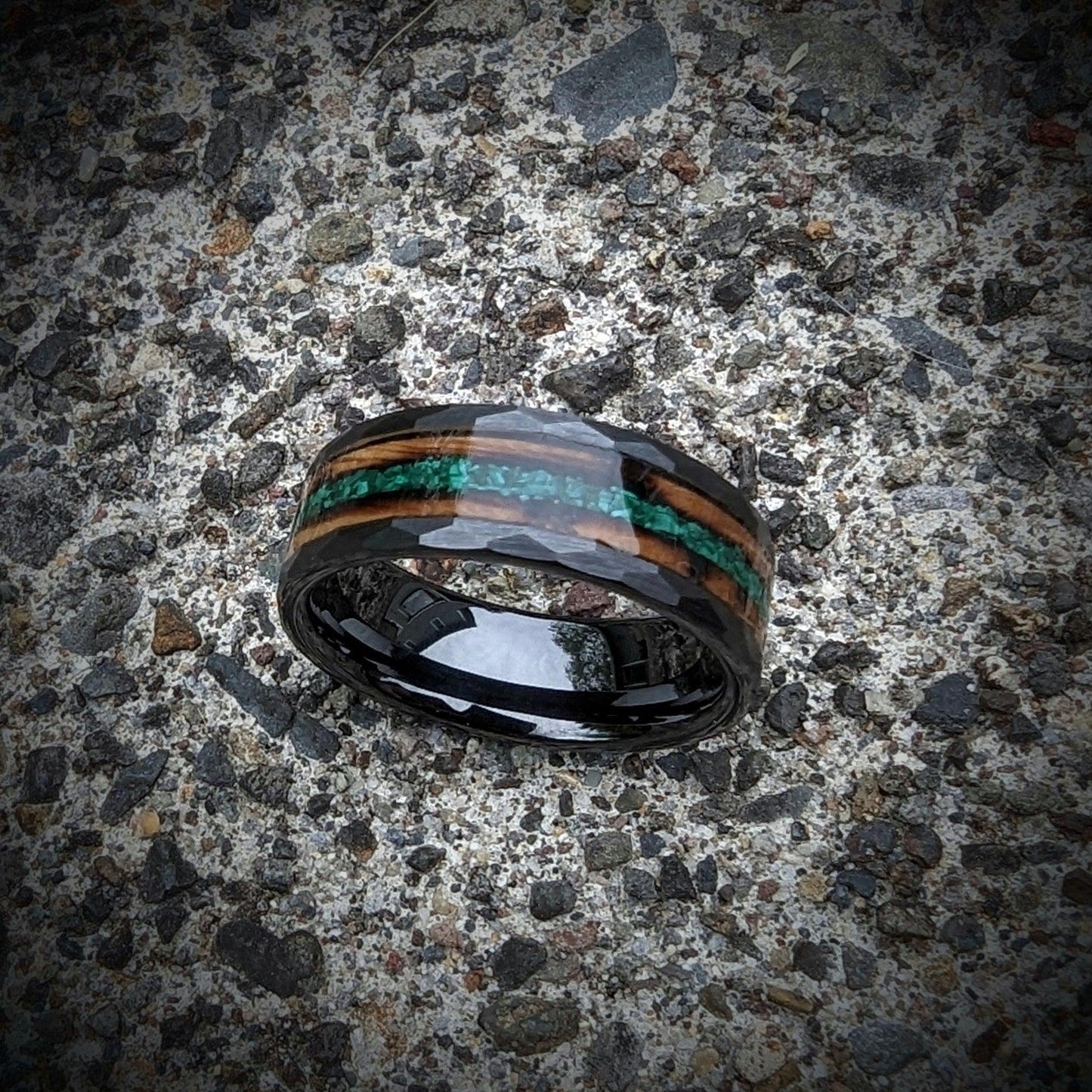 Burnt Whiskey Barrel and Malachite in a Hammered Core