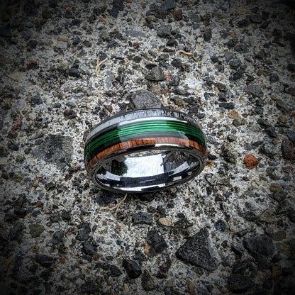 Green Fishing Line Ring with Elk Antler and Makore Wood - GoodRingsUSA
