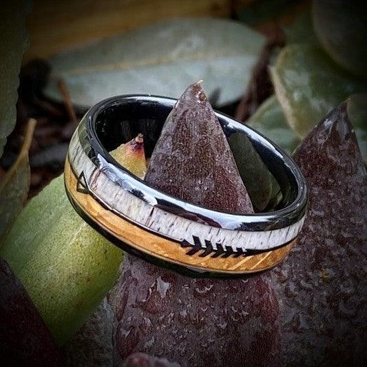 Whiskey Barrel and Antler Arrow Wedding Ring - GoodRingsUSA