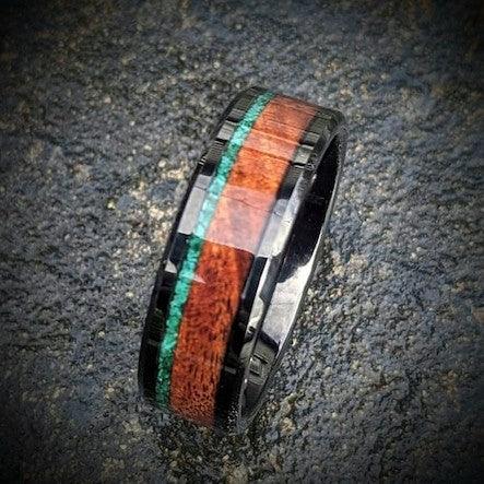 Rosewood and Malachite Wedding Ring - GoodRingsUSA