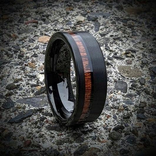 Tungsten Wedding Ring with Offset Koa Wood - GoodRingsUSA