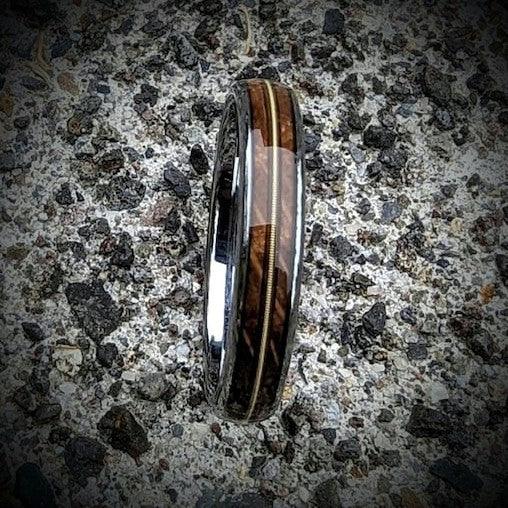 Women's Guitar String and Whiskey Barrel Ring, Guitar String Wedding Band, Whiskey Barrel Guitar String Ring, Bourbon Barrel Ring - GoodRingsUSA