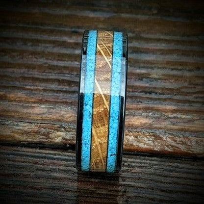 Whiskey Barrel and Turquoise Wedding Ring - GoodRingsUSA